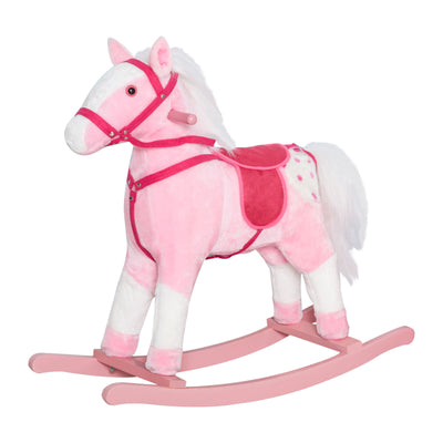 Kid Plush Rocking Horse Ride-on Baby Girl Toy Pony w/ Realistic Sound Pink