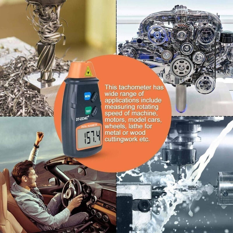 LCD Digital Tachometer Laser Non Contact RPM Tach Meter Motor Speed Gauge