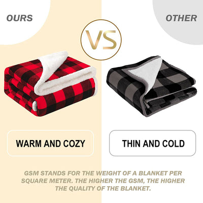Christmas Red Black Checkered Sherpa Blanket Throw - Ultra Warm & Super Soft CA