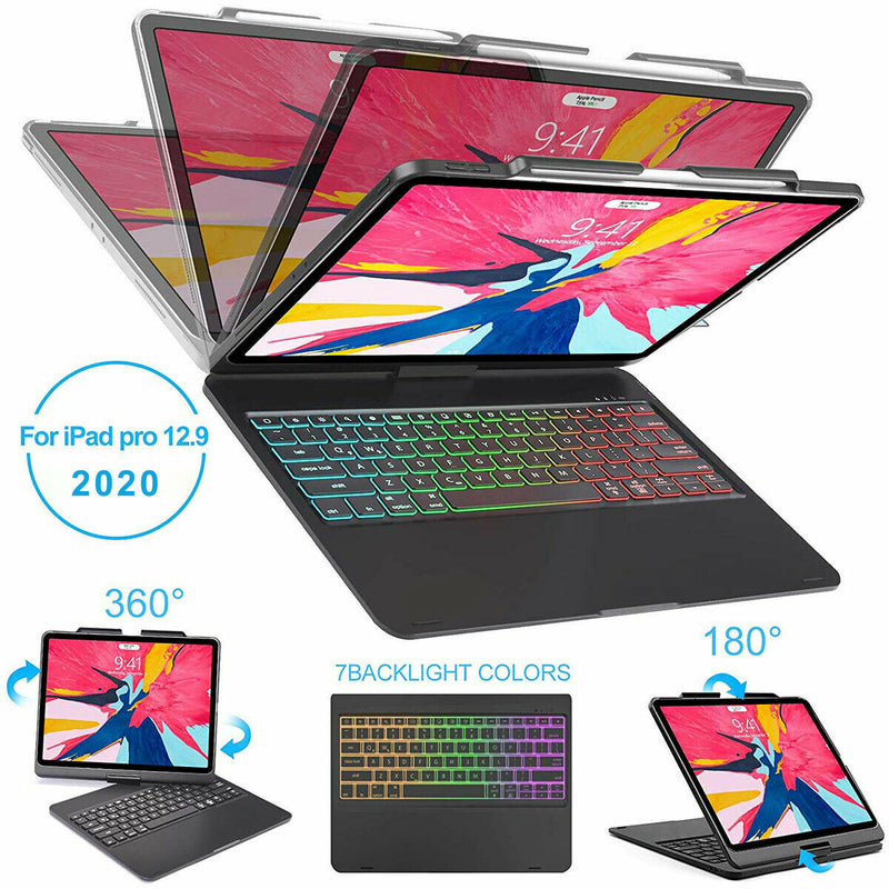 Wireless Keyboard Case-7 Color Backlit 360 Rotatable for iPad Pro 12.9" 11" 2020
