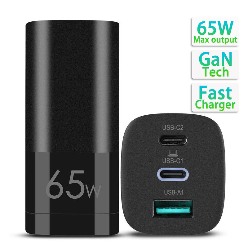 65W GaN USB C Charger with Foldable CA Plug for Apple iPhone, iPad Pro, MacBook