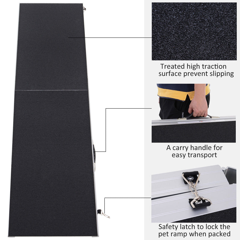 Folding Dog Ramp Lightweight Aluminium Alloy Frame Portable with Carry Handle 842525139489