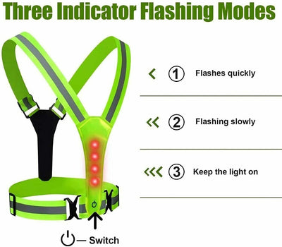LED Reflective Running Biking Vest, High Visibility Warning Lights Safety Gear