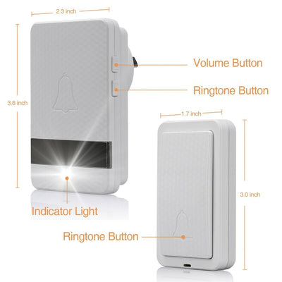 Wireless Doorbell Chime 2 Receiver 1 Transmitter 4 Volume 1000ft Door Bell Chime