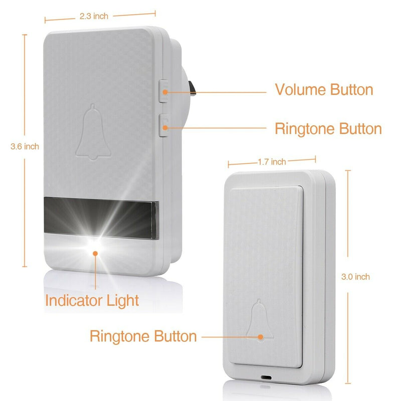 Wireless Doorbell Chime 2 Receiver 1 Transmitter 4 Volume 1000ft Door Bell Chime