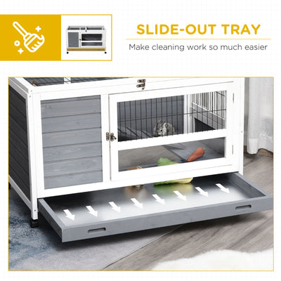 Wooden Rabbit Hutch Elevated Pet Bunny House with Slide-Out Tray Indoor Grey