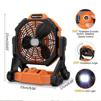 Outdoor Portable Camping Tent Fan with LED Light Rechargeable Cordless Tent Lamp