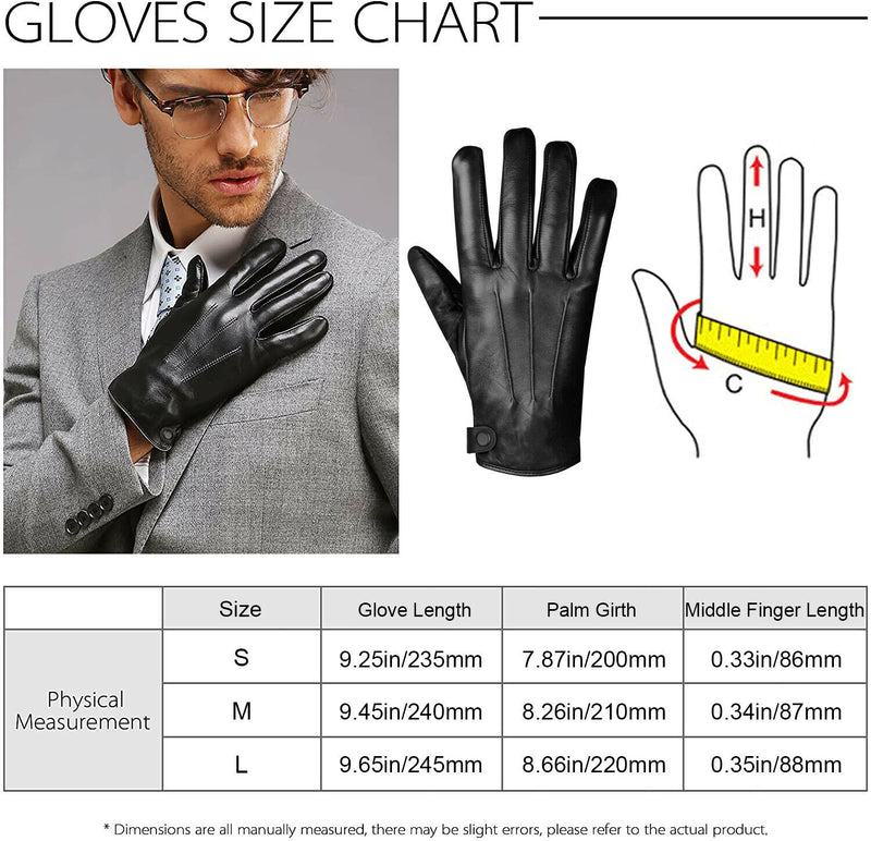 Classic Genuine Sheepskin Leather Cashmere Lined Touchscreen Warm Gloves for Men