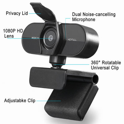 1080P FHD Webcam with Microphone & Privacy Cover for Conferencing, Video Calling