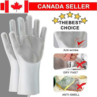 1 Pair Magic Silicone Dish washing Scrubber Rubber Scrub Gloves Kitchen Clean