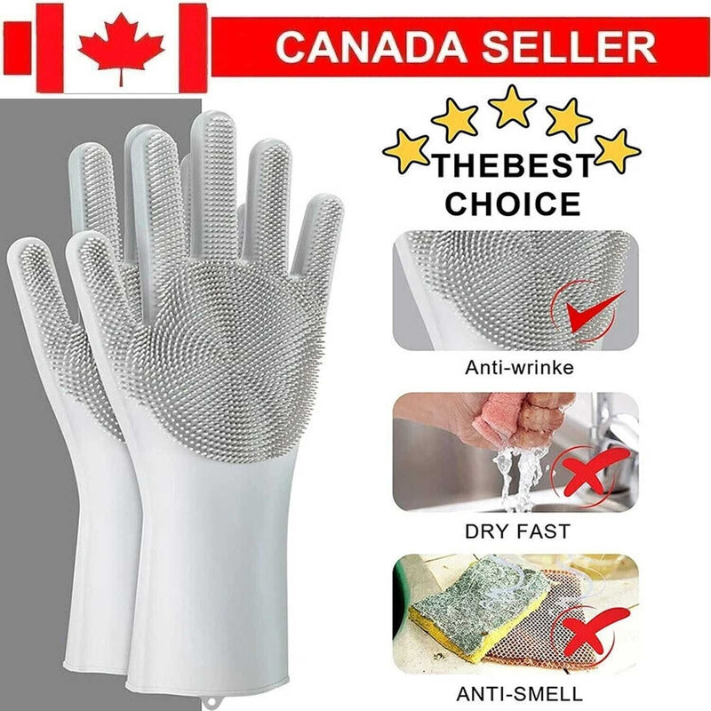 1 Pair Magic Silicone Dish washing Scrubber Rubber Scrub Gloves Kitchen Clean