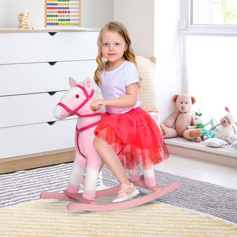 Kid Plush Rocking Horse Ride-on Baby Girl Toy Pony w/ Realistic Sound Pink