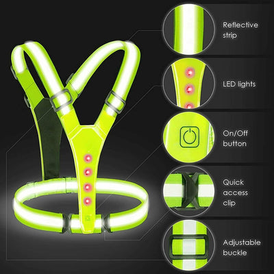 LED Reflective Running Biking Vest, High Visibility Warning Lights Safety Gear