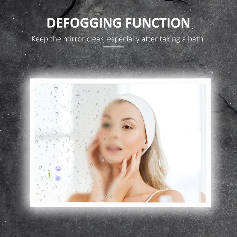 kleankin LED Bathroom Mirror, Wall Mounted Lighted Vanity Mirror w/ Smart Touch