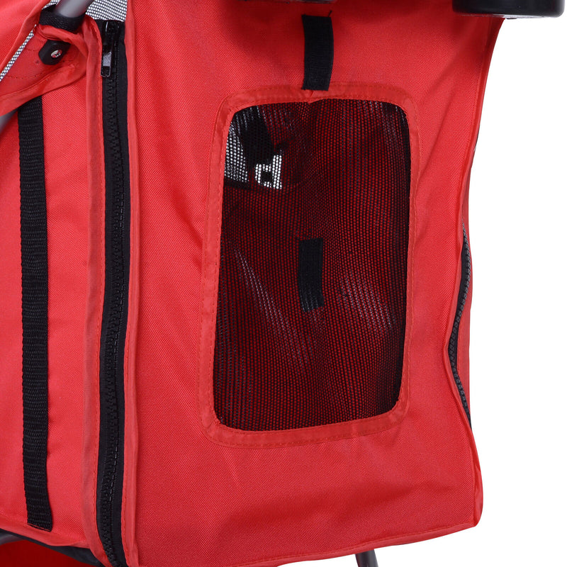 PawHut Cat Dog Carrier Cart Foldable with Storage Basket Cup Holder, Red