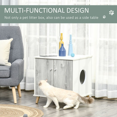 Wooden Cat Mess-free Litter Box, Wide Enclosure End Table w/ 2 Magnetic Doors 196393066744