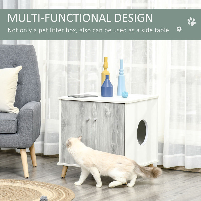 Wooden Cat Mess-free Litter Box, Wide Enclosure End Table w/ 2 Magnetic Doors 196393066744
