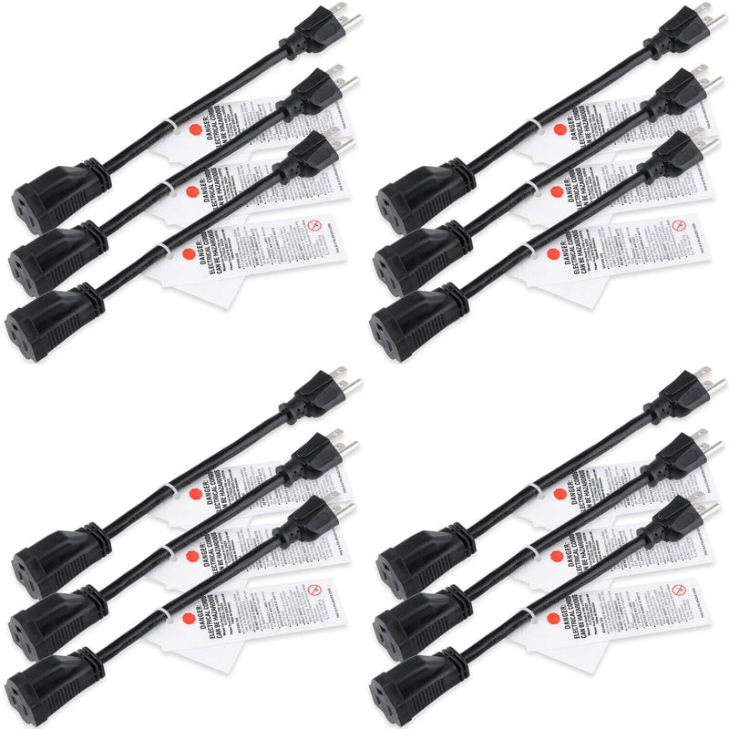 UL&CUL Listed 6inch Power Extension Cord, Universal 3 Prong 125V 13A Cable-Black