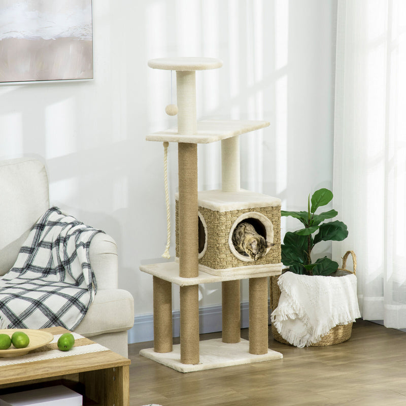 Cat Tree Activity Center w/ Jute Scratching Post, Condo, Hanging Ball Toy