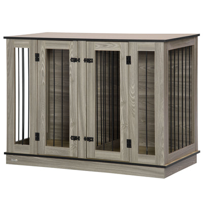 Dog Crate Furniture Side Table W/ Divider Panel 2 Front Doors Double Locks