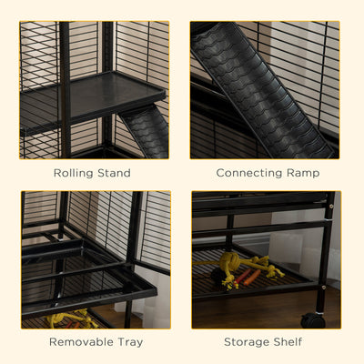 Small Animal Cage for Ferret Chinchilla Guinea Pig W/ Wheels Tray Ramp