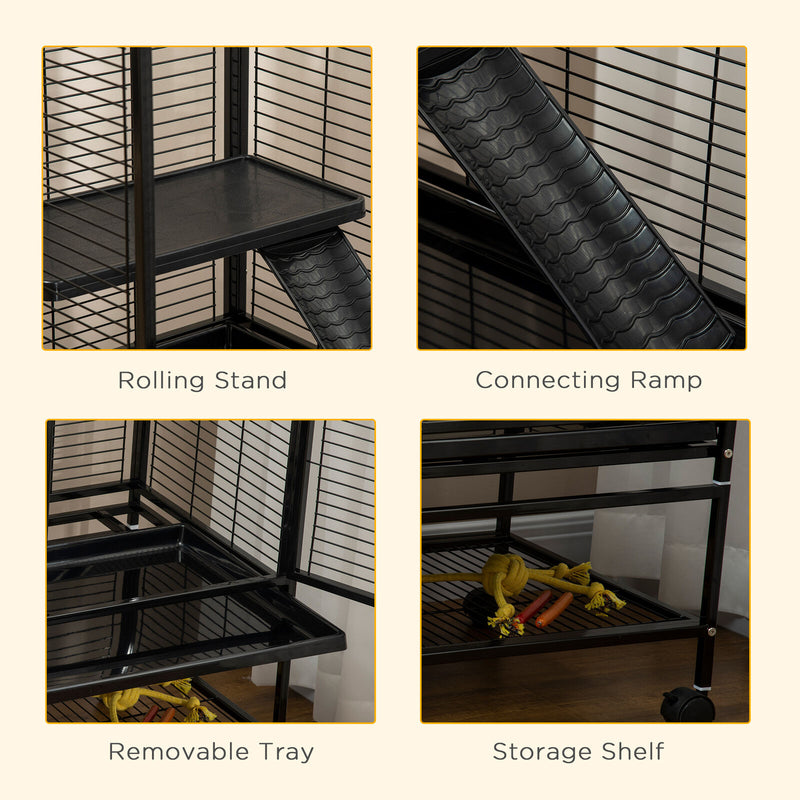 Small Animal Cage for Ferret Chinchilla Guinea Pig W/ Wheels Tray Ramp