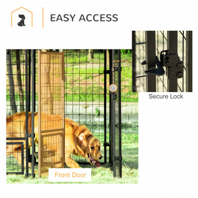 4.6&apos; x4.6&apos; x5&apos; Indoor/Outdoor Metal Dog Kennel House w/ 2 Food Bowls &amp; Lock 196393159187