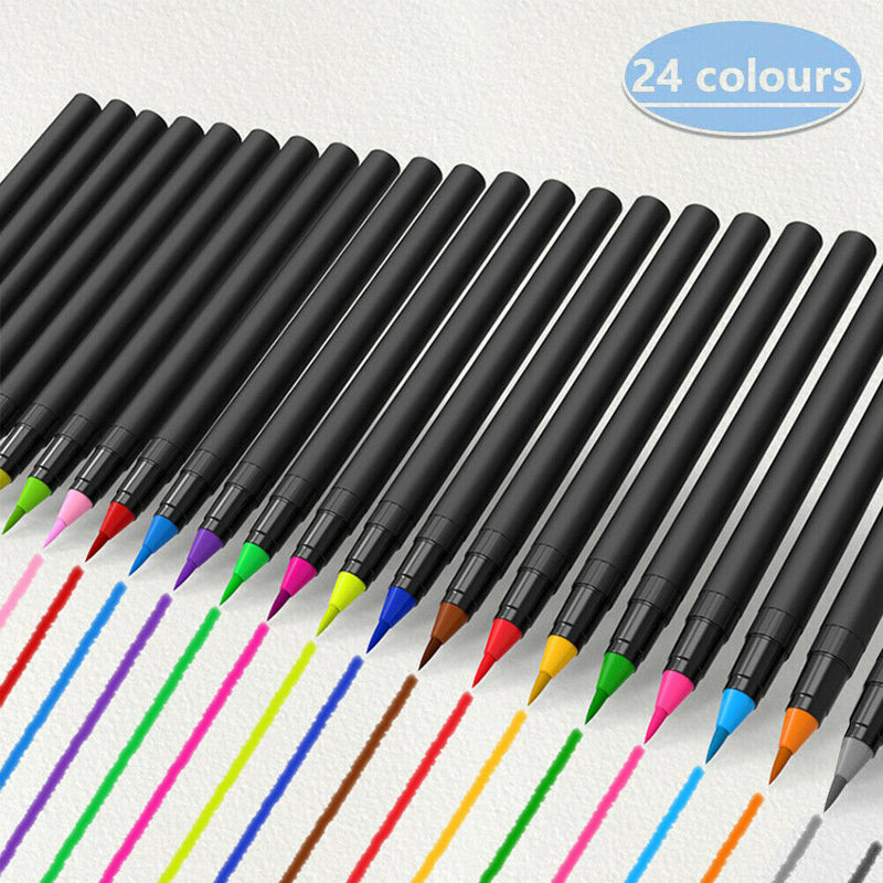 24 Colors Watercolor Brush Pens Nontoxic for Drawing Calligraphy Coloring, CA