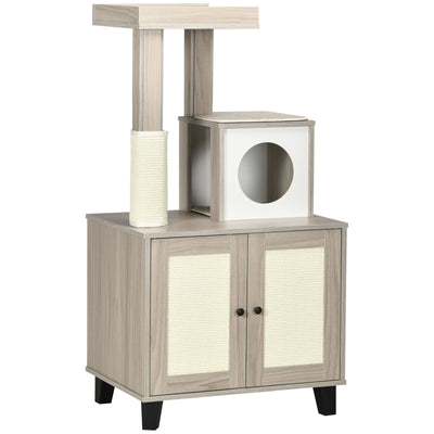 50&quot; 2-IN-1 Cat Tree with Cat Toilet Cabinet Condo Bed Sisal Scratching Post Pad