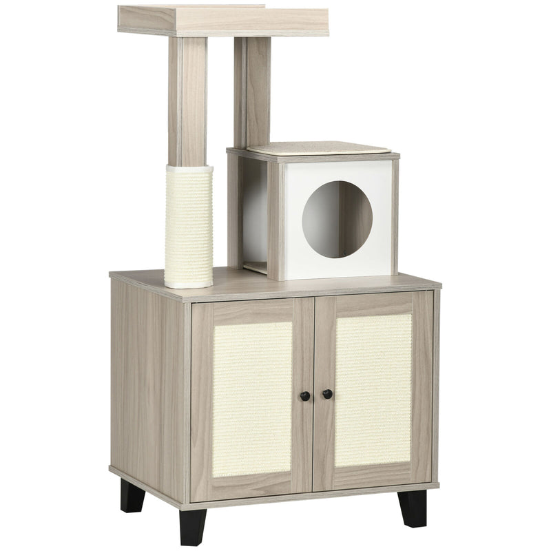 50&quot; 2-IN-1 Cat Tree with Cat Toilet Cabinet Condo Bed Sisal Scratching Post Pad