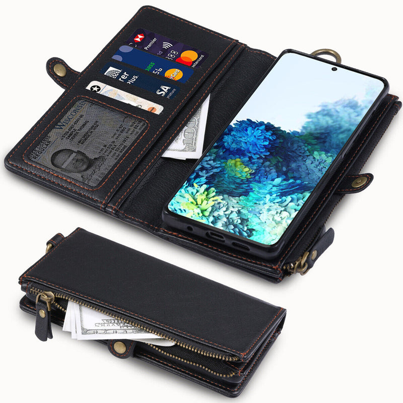 Large Capacity Flip Zipper Leather Wallet Case for Galaxy S20,S20 Ultra,S21 Plus