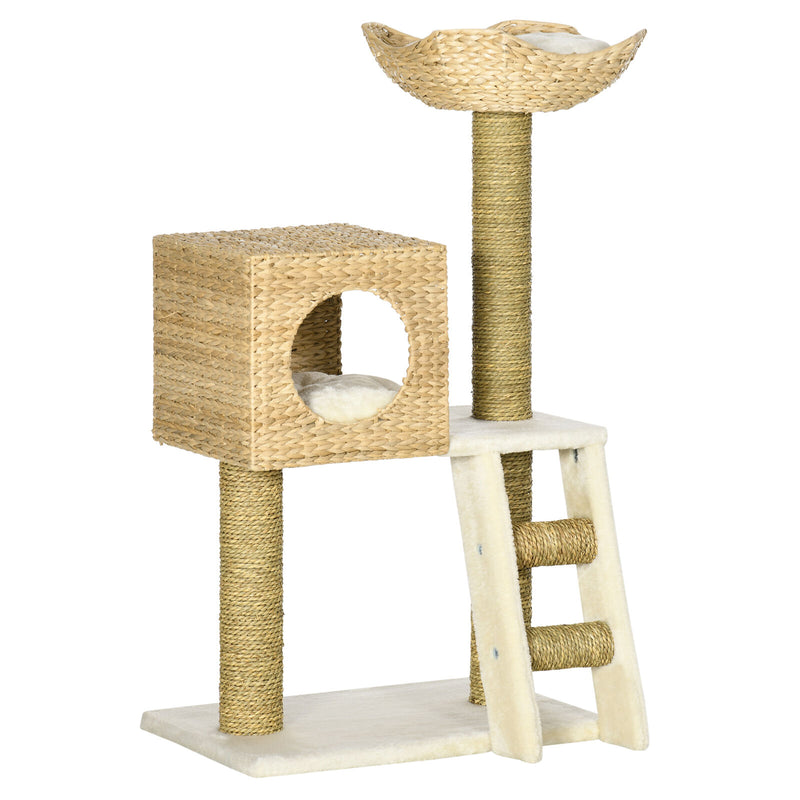 39.5&quot; Cat Tree Tower Cattail Weave W/ Cat Condo, Bed, Ladder, Washable Cushions