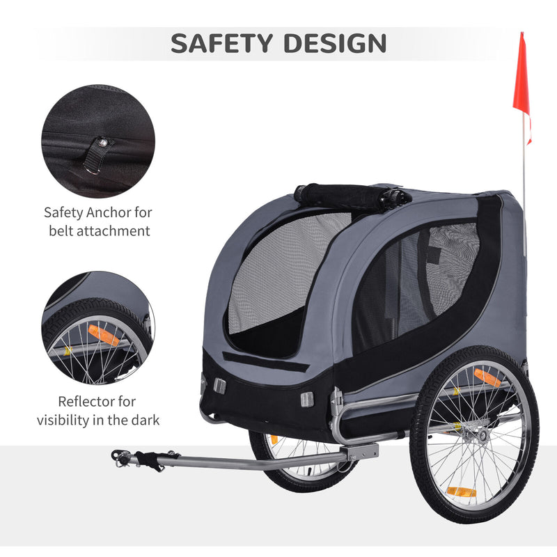 Pet Bike Trailer Dog Cat Travel Carrier Foldable Gray