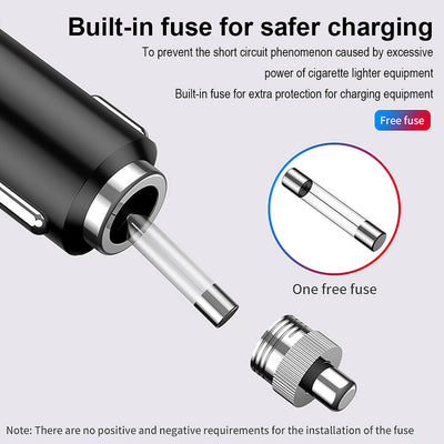 USB C Car Charger, 2 Sockets Cigarette Lighter Splitter 12/24V 80W LED Display