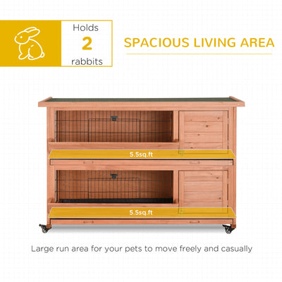 Outdoor Rabbit Hutch with Wheels, Quick on-the-Go Feeding, Wooden Rabbit Cage 196393256855