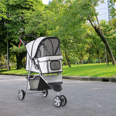 3 Wheels Pet Stroller Folding Dog Carrying Cart w/ Brake Canopy Travel