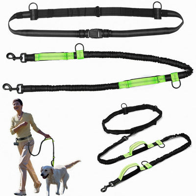 Hands Free Dog Leash Adjustable Waist Belt with Dual Bungees for Running&Jogging