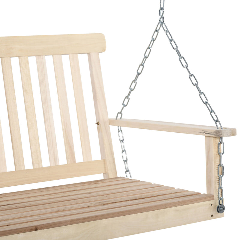 2-Person Heavy Duty Hanging Swinging Outside Front Bench w/ Fir Wood, Natural