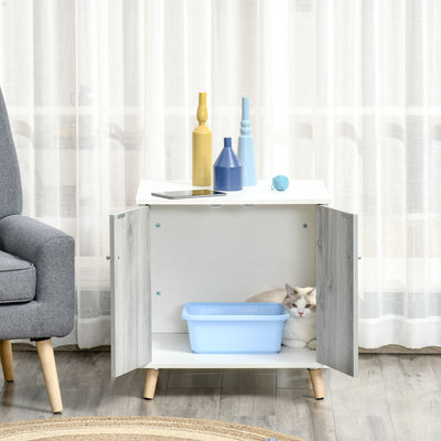 Wooden Cat Mess-free Litter Box, Wide Enclosure End Table w/ 2 Magnetic Doors 196393066744