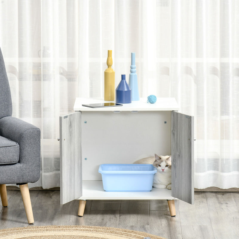 Wooden Cat Mess-free Litter Box, Wide Enclosure End Table w/ 2 Magnetic Doors 196393066744