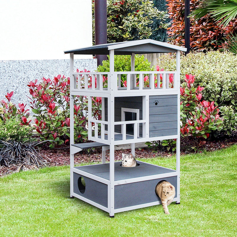 Feral Cat House, Kitten Condo Shelter w/ Raised Base &amp; Asphalt Roof, Grey 842525142885