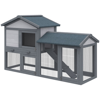 Two Story Small Animal House w/ Slide Out Tray, Ramp, Outdoor Run, Gray 842525131261