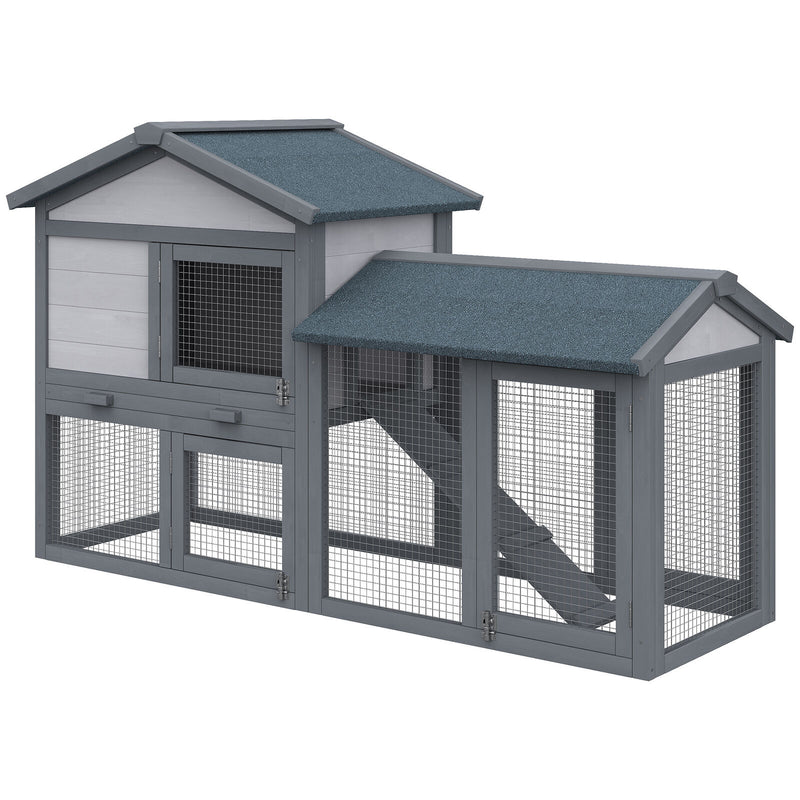 Two Story Small Animal House w/ Slide Out Tray, Ramp, Outdoor Run, Gray 842525131261