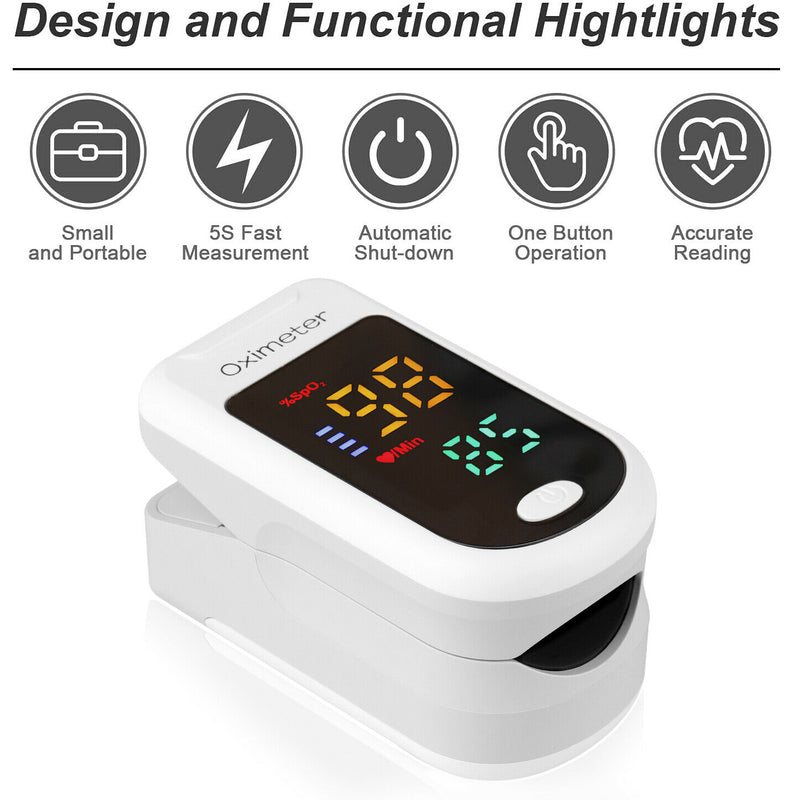 Oxygen Saturation Monitor Finger Pulse Monitor Child & Adult with LED & Lanyard