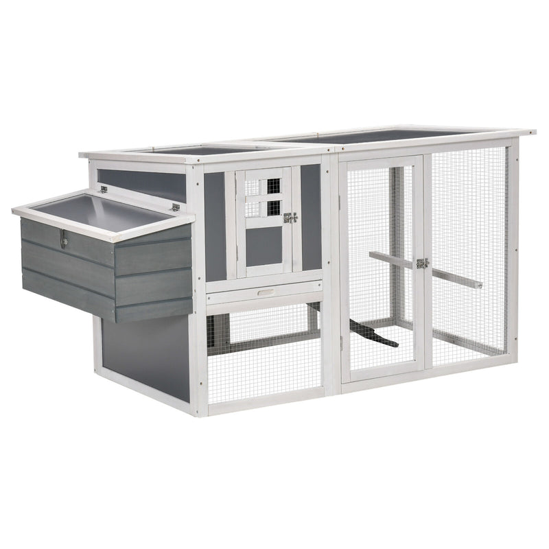 64&quot; Wooden Chicken Coop Hen House with Openable Hollow Sheet Roof Tray