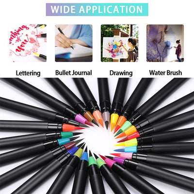 24 Colors Watercolor Brush Pens Nontoxic for Drawing Calligraphy Coloring, CA