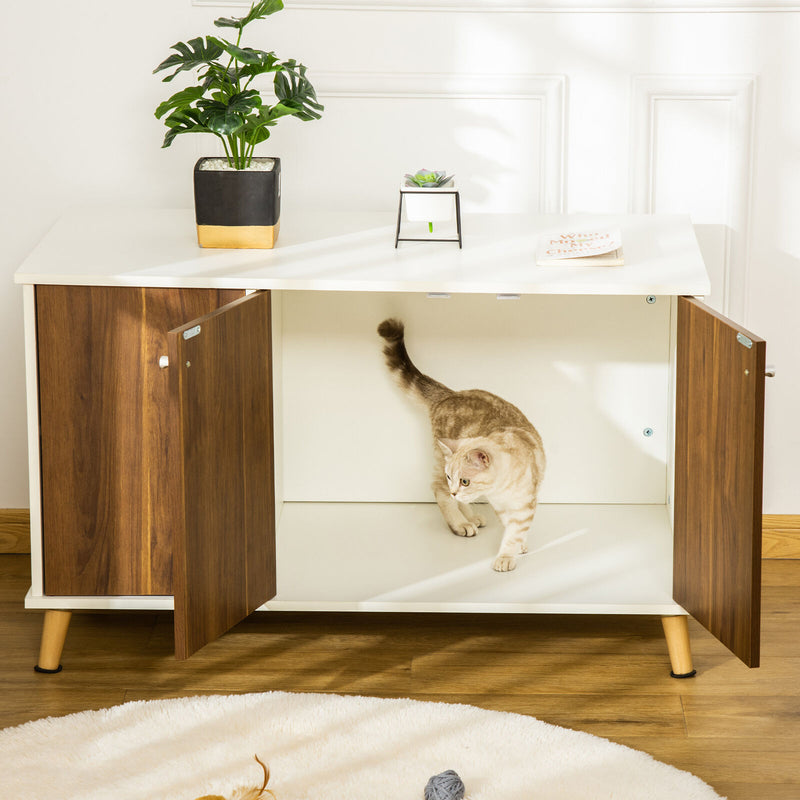 Cat Litter Box Enclosure Hidden Cat Furniture w/ Adjustable Shelf Magnetic Door 196393066720