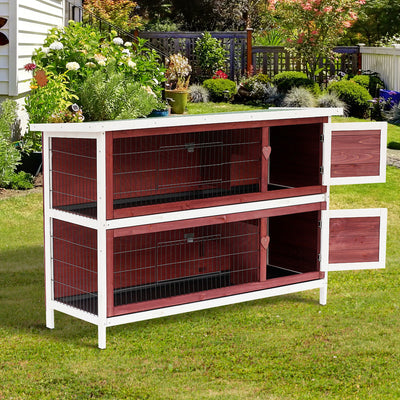 Pawhut 54&quot; 2 Story Large Elevated Wooden Rabbit Hutch Yard Bunny Cage w/ Tray