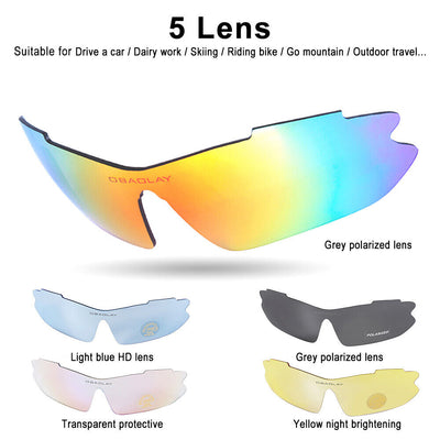 Sports Glasses with 5 Interchangeable HD Lenses-Anti Explosion,Scratch Resistant