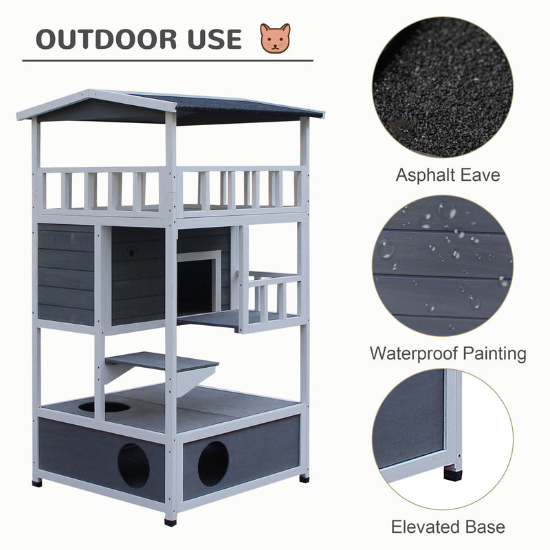 Feral Cat House, Kitten Condo Shelter w/ Raised Base &amp; Asphalt Roof, Grey 842525142885